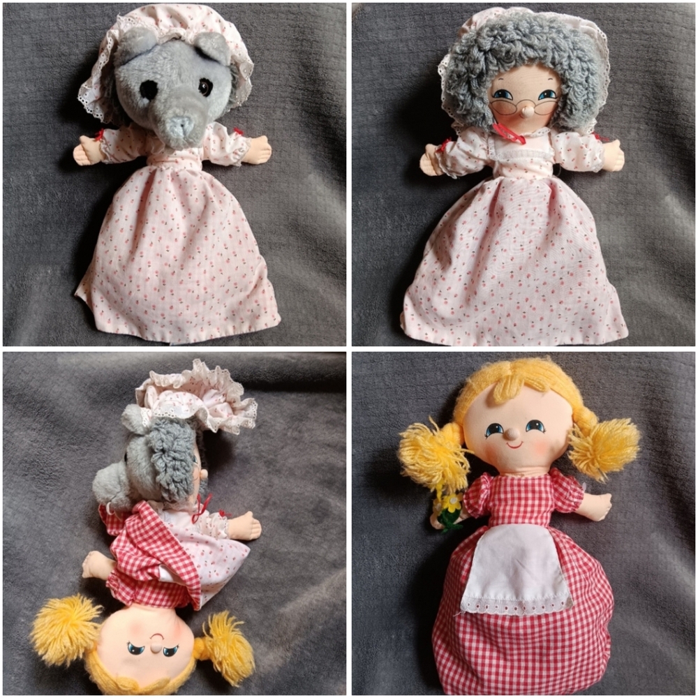1984 Big Bad Wolf Grandma & Little Red Riding Hood Plush Storybook Doll 3 In 1